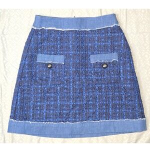 NWOT Kate spade‎ Brooke Street Blue Plaid Tweed Denim Trim Mini Skirt Size 0